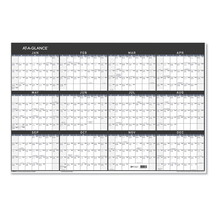 Contemporary Two-Sided Yearly Erasable Wall Planner, 24 x 36, 2021