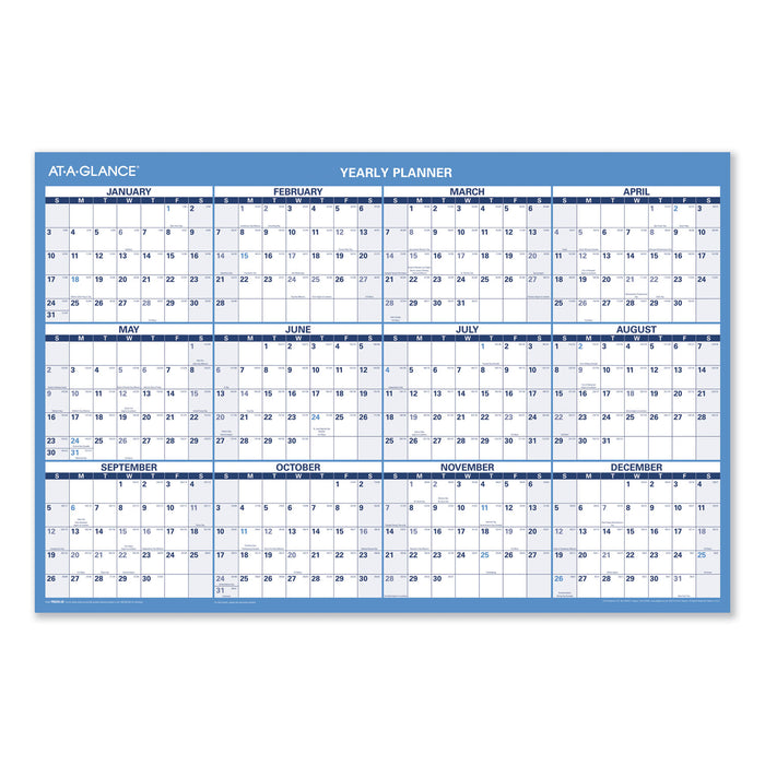 Horizontal Erasable Wall Planner, 36 x 24, Blue/White, 2021