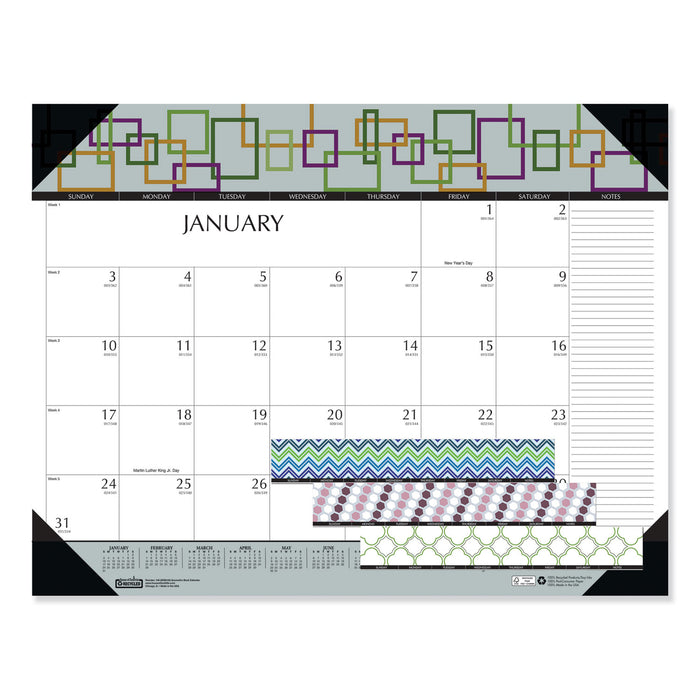 100% Recycled Geometric Desk Pad Calendar, 22 x 17, 2021