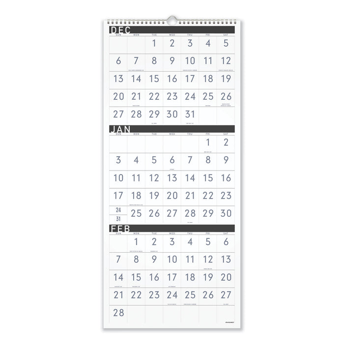 Contemporary Three-Monthly Reference Wall Calendar, 12 x 27, 2020-2022