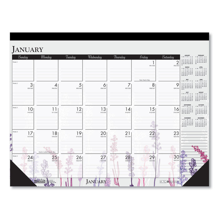 100% Recycled Contempo Desk Pad Calendar, 18.5 x 13, Wild Flowers, 2021