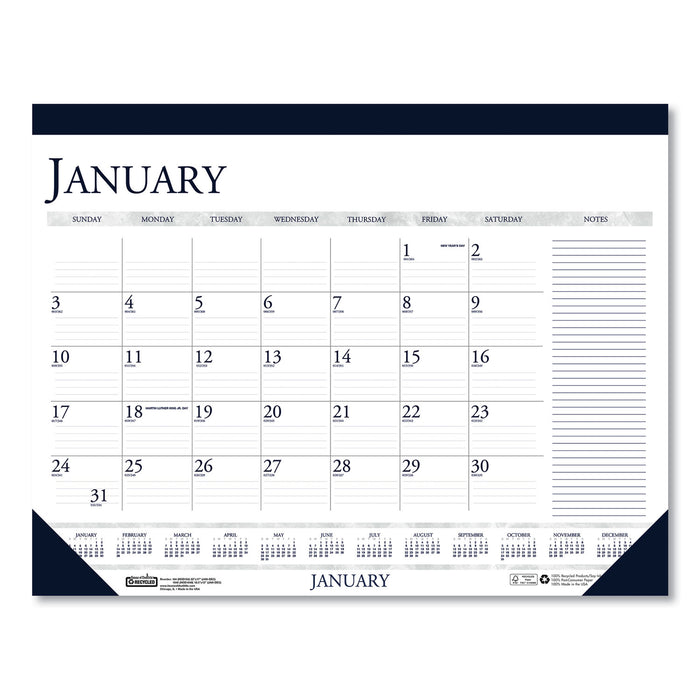 Recycled Two-Color Monthly Desk Calendar with Large Notes Section, 18.5 x13, 2021
