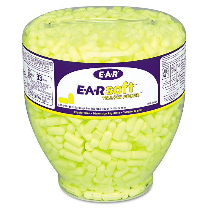 E·A·Rsoft Neon Tapered Earplug Refill, Cordless, Yellow, 500/Box