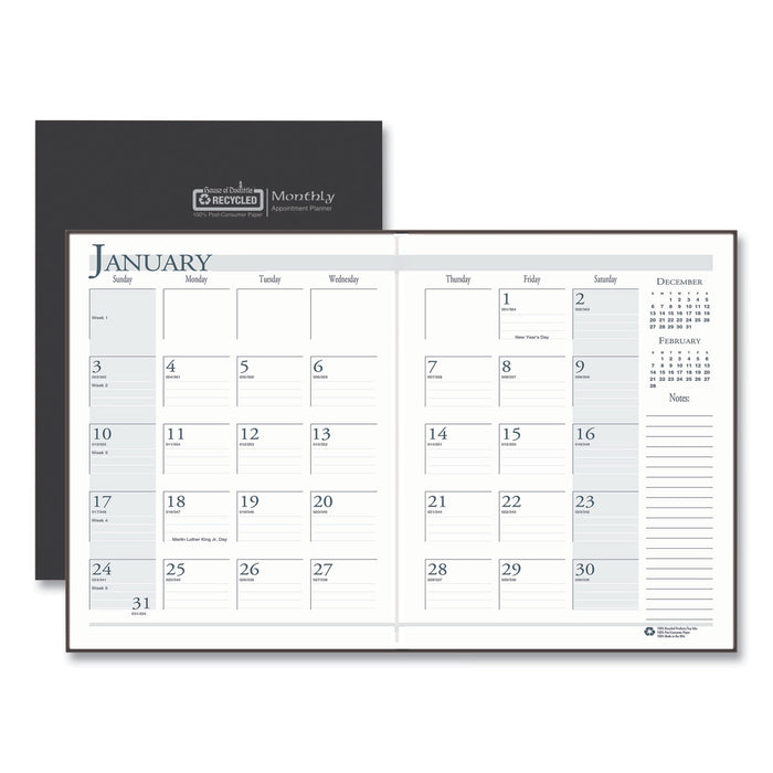 Recycled Ruled Planner with Stitched Leatherette Cover, 11 x 8.5, Black, 2020-2022