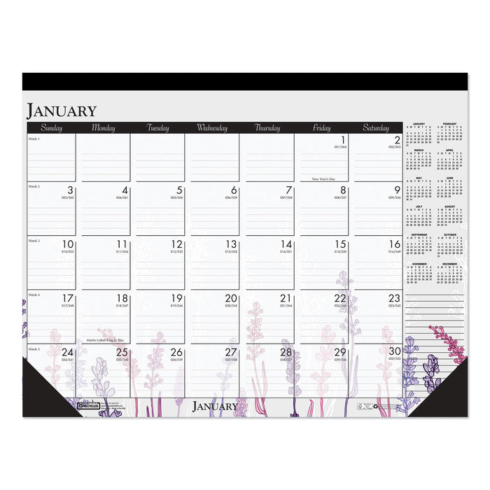 100% Recycled Contempo Desk Pad Calendar, 22 x 17, Wild Flowers, 2021