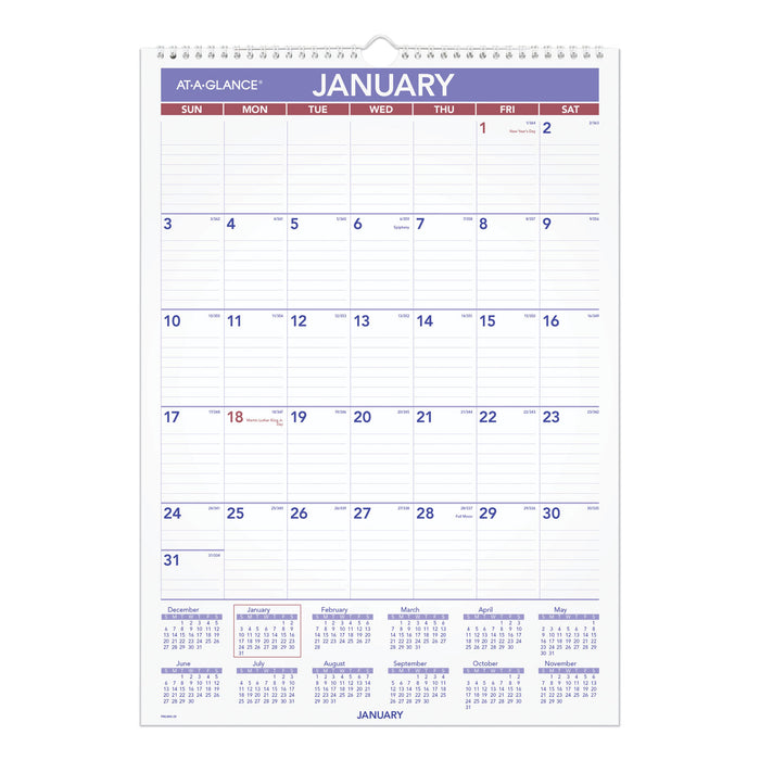 Erasable Wall Calendar, 12 x 17, White, 2021