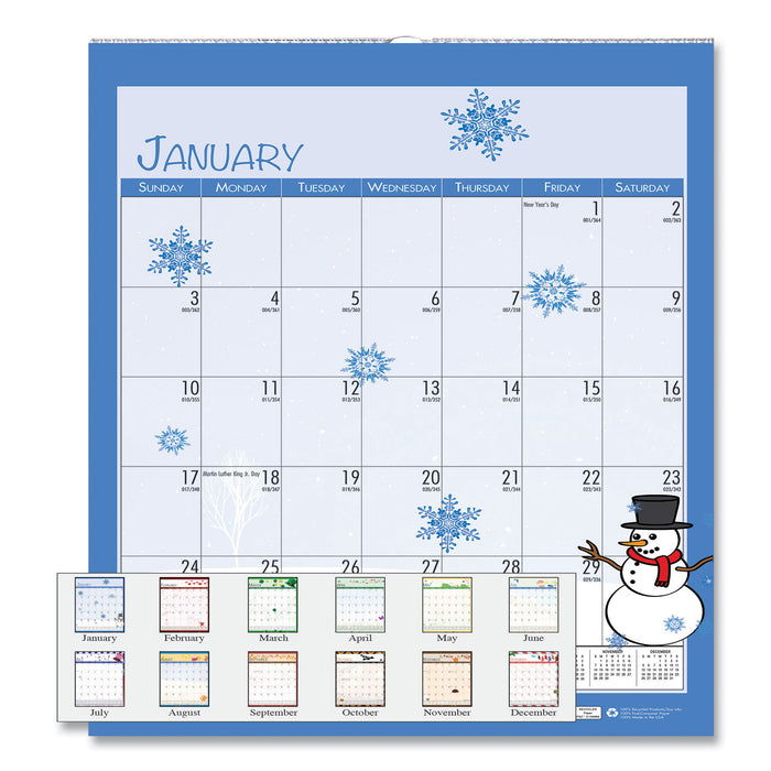 100% Recycled Seasonal Wall Calendar, 12 x 12, 2021