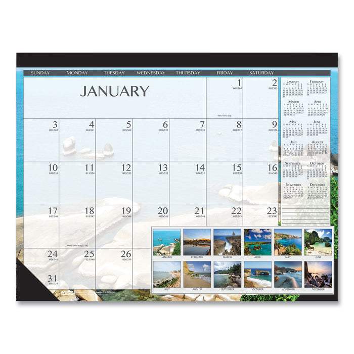 100% Recycled Earthscapes Seascapes Desk Pad Calendar, 22 x 17, 2021