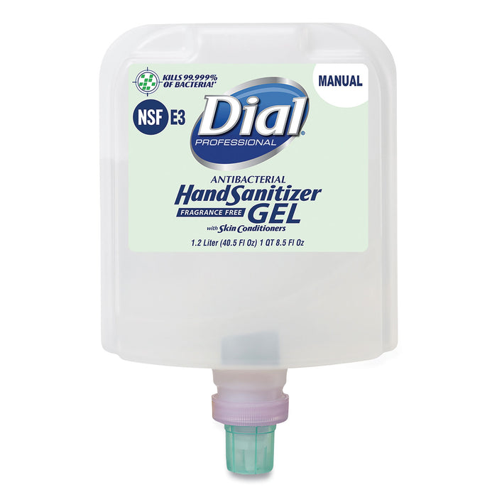 Dial 1700 Manual Refill Antibacterial Gel Hand Sanitizer, Fragrance-Free, 1.2 L, 3/Carton