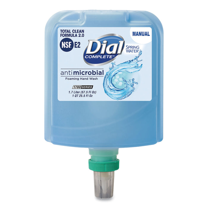 Dial 1700 Manual Refill Antimicrobial Foaming Hand Wash, Spring Water, 1.7 L Bottle, 3/Carton