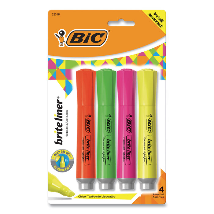 Brite Liner Tank-Style Highlighter, Chisel Tip, Assorted Colors, 4/Set