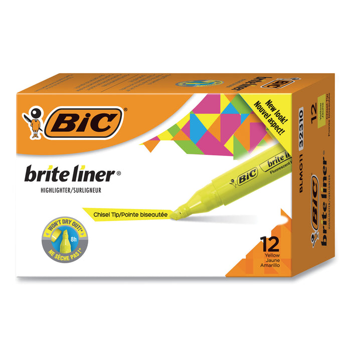 Brite Liner Tank-Style Highlighter, Chisel Tip, Fluorescent Yellow, Dozen
