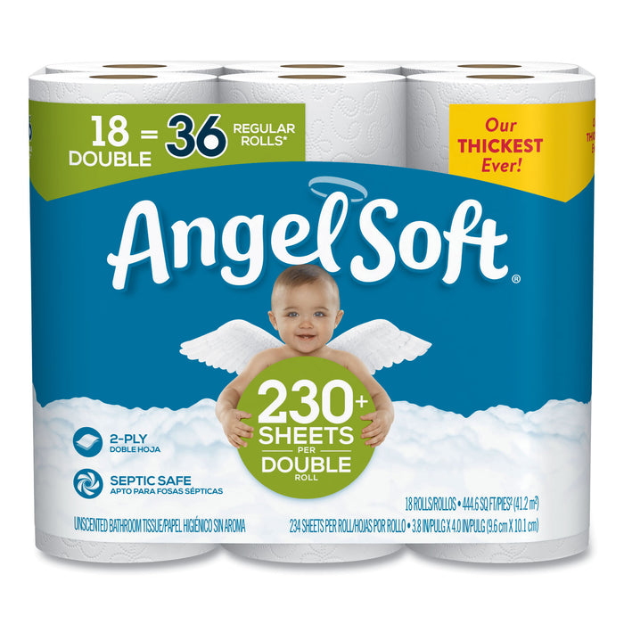 Double-Roll Bathroom Tissue, Septic Safe, 2-Ply, White, 3.8 x 4.41, 230 Sheets/Roll, 18 Rolls/Carton