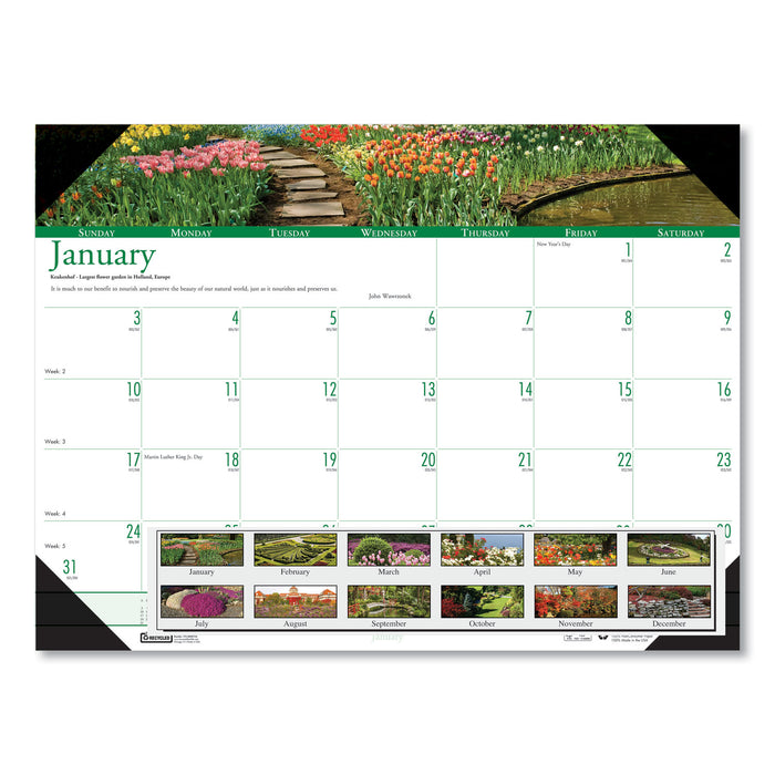 Recycled Gardens of the World Photo Monthly Desk Pad Calendar, 22 x 17, 2021