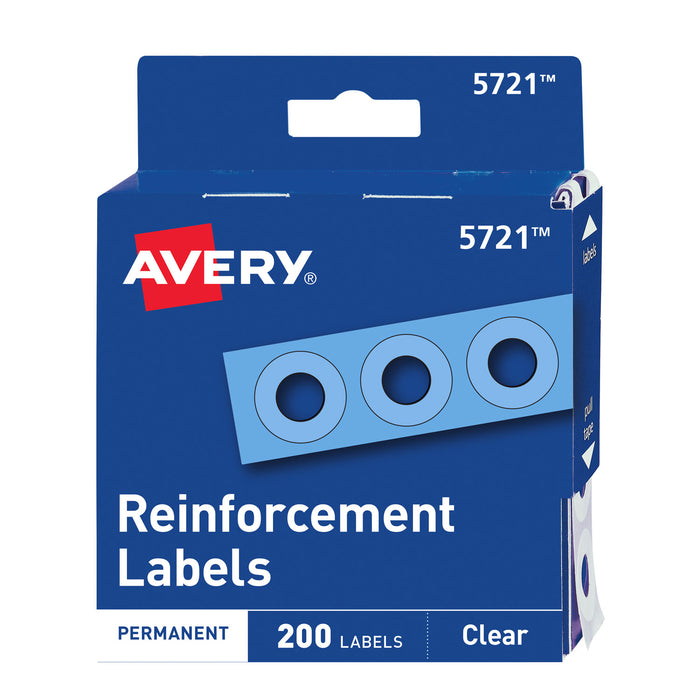 Dispenser Pack Hole Reinforcements, 1/4" Dia, Clear, 200/Pack, (5721)