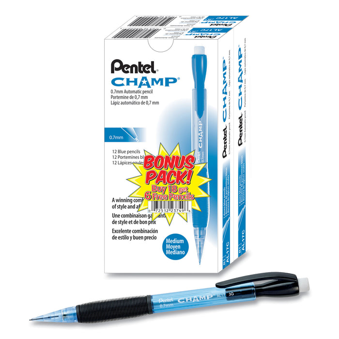 Champ Mechanical Pencil, 0.7 mm, HB (#2.5), Black Lead, Blue Barrel, 24/Pack