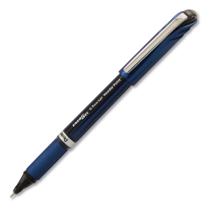 EnerGel NV Stick Gel Pen, 0.5 mm Needle Tip, Black Ink, Gray Barrel, Dozen