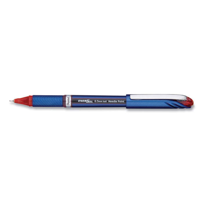 EnerGel NV Stick Gel Pen, 0.5 mm Needle Tip, Red Ink/Barrel, Dozen
