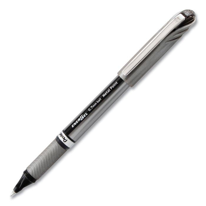 EnerGel NV Stick Gel Pen, 0.7 mm Metal Tip, Black Ink, Gray Barrel, Dozen