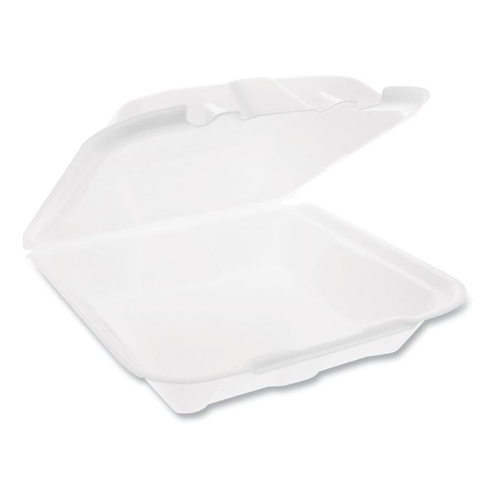 Foam Hinged Lid Containers, Dual Tab Lock Economy, 9.13 x 9 x 3.25, 1-Compartment, White, 150/Carton