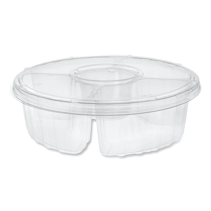 Dip Cup Platter, 4-Compartment, 10" dia, 64 oz, Clear, 100/Carton