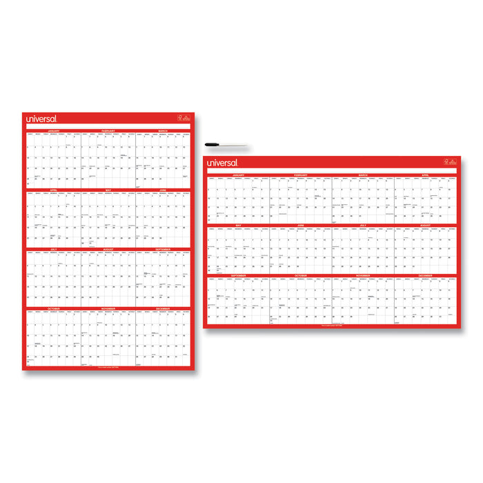 Erasable Wall Calendar, 24 x 36, White/Red, 2021