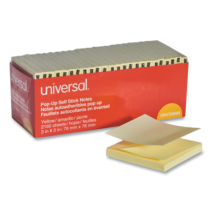 Fan-Folded Self-Stick Pop-Up Note Pads, 3" x 3", Yellow, 90-Sheet, 24/Pack