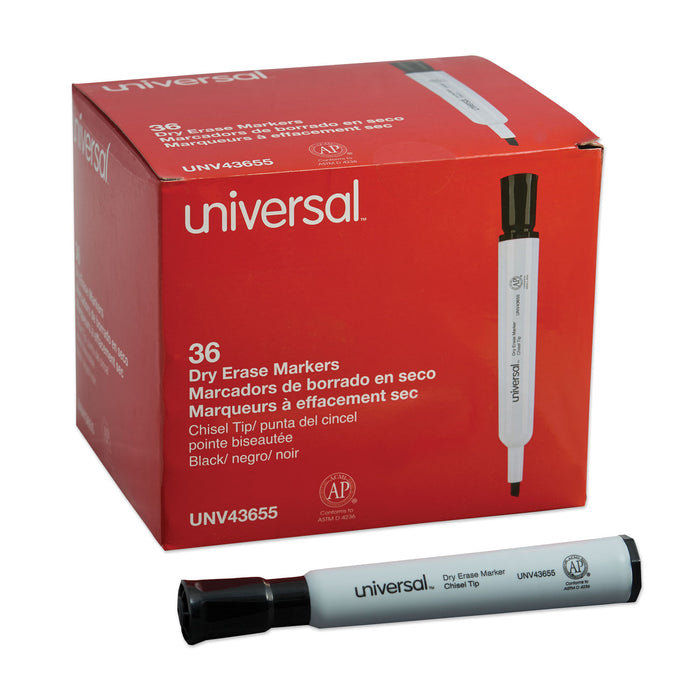 Dry Erase Marker, Broad Chisel Tip, Black, 36/Pack