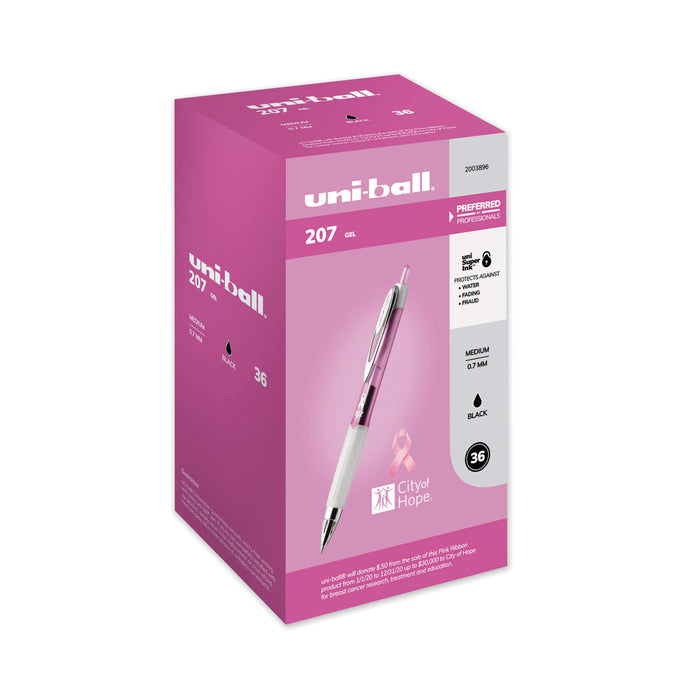 207 Retractable Gel Pen Office Pack, 0.7mm, Black Ink, Pink Barrel, 36/Pack
