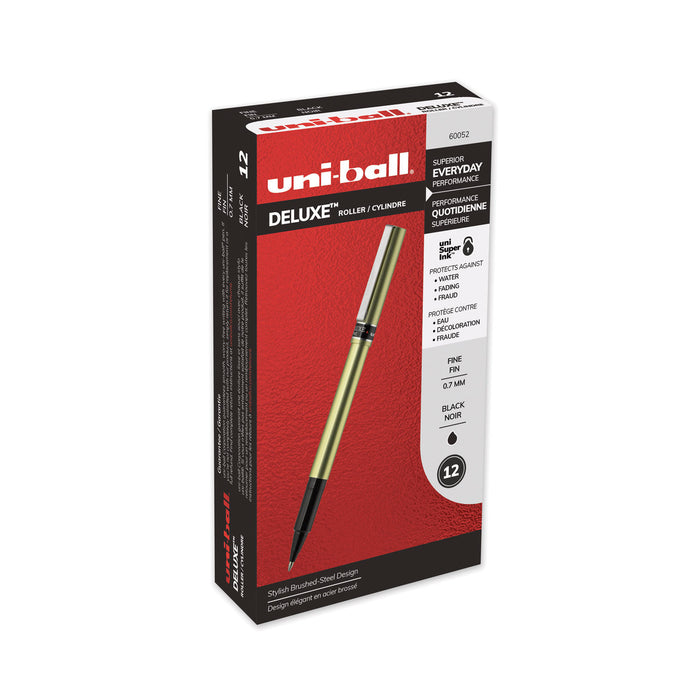 Deluxe Stick Roller Ball Pen, Fine 0.7mm, Black Ink, Champagne Barrel, Dozen