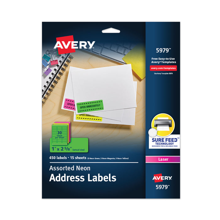 High-Visibility Permanent Laser ID Labels, 1 x 2 5/8, Asst. Neon, 450/Pack