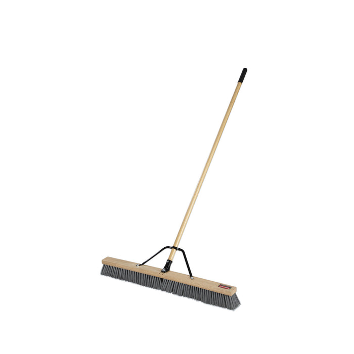 Push Brooms, 36" Brush, PP Bristles, For Rough Floor Surfaces, 62" Wood Handle, Natural