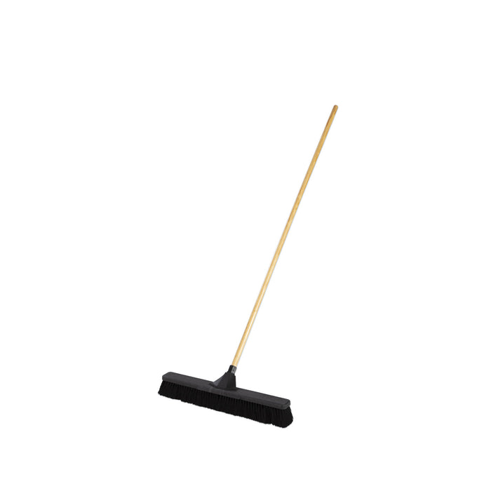 Push Brooms, 24" Brush, Tampico Bristles, For Fine Debris, 62" Wood Handle, Black