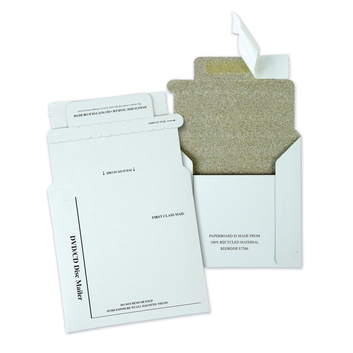 Disk/CD Foam-Lined Mailers, Square Flap, Redi-Strip Closure, 5.13 x 5, White, 25/Box