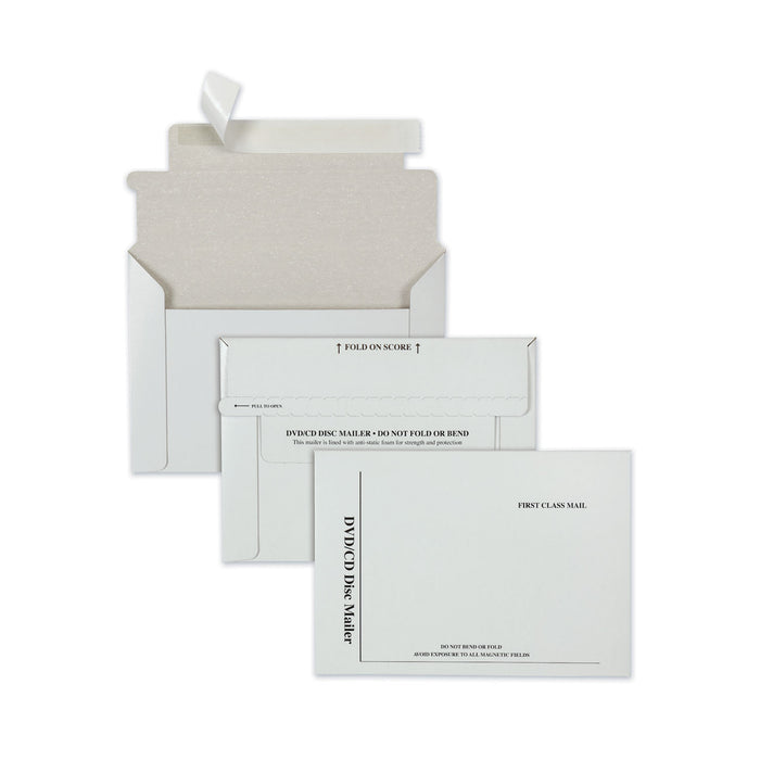 Disk/CD Foam-Lined Mailers, Square Flap, Redi-Strip Closure, 8.5 x 6, White, 25/Box