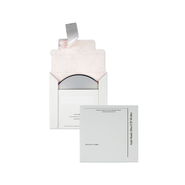 CD/Disc Mailers Lined with DuPont Tyvek, CD/DVD, Square Flap, Redi-Strip Closure, 5.13 x 5, White, 25/Box