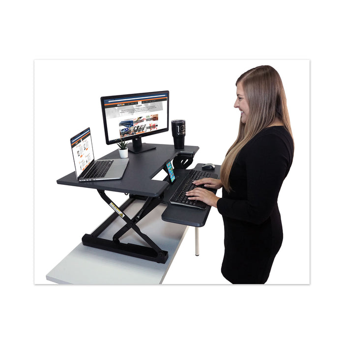 High Rise Height Adjustable Standing Desk with Keyboard Tray, 31w x 31.25d x 20h, Gray/Black