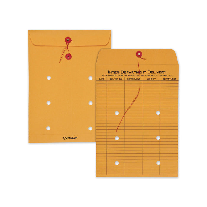 Brown Kraft String & Button Interoffice Envelope, #90, One-Sided Five-Column Format, 9 x 12, Brown Kraft, 100/Carton