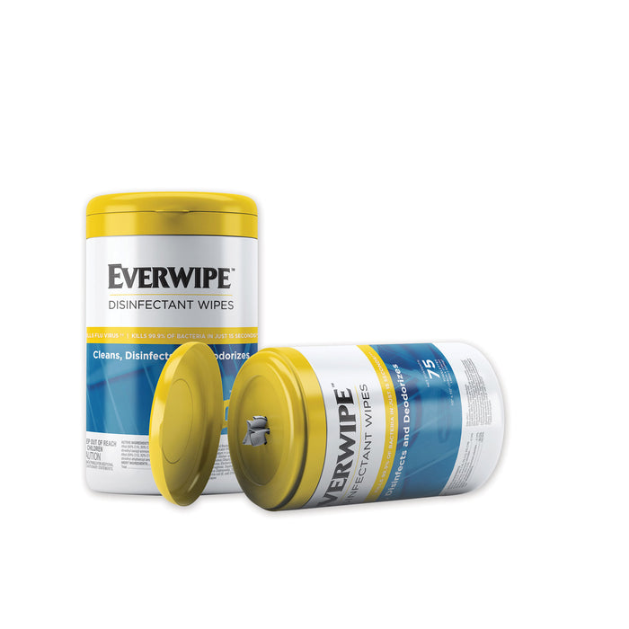 Everwipe Disinfectant Wipes, 7 x 7, 75/Canister, 6/Carton