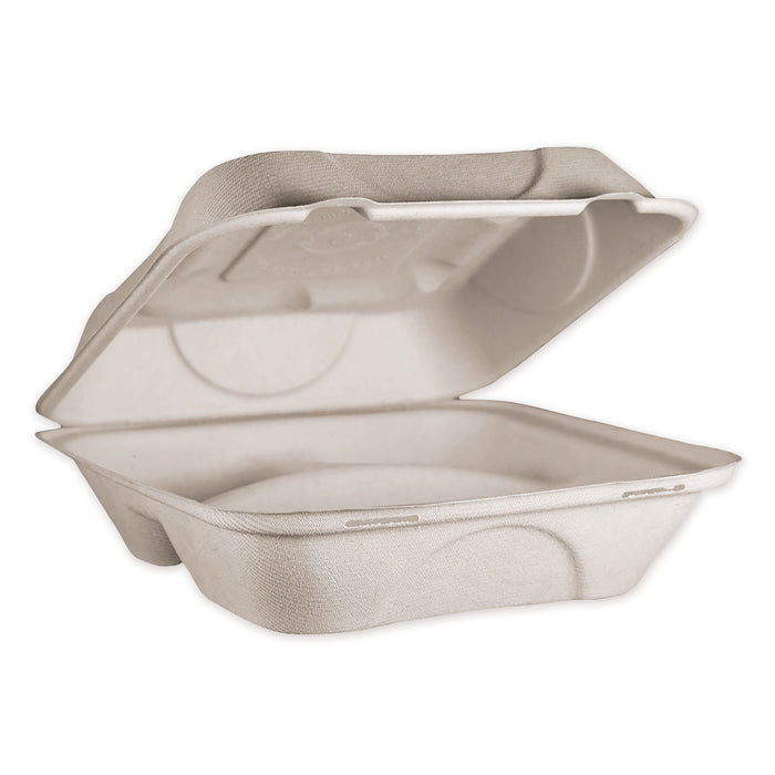 Fiber Hinged Containers, 3 Compartments, 9 x 9 x 3, Natural, 300/Carton