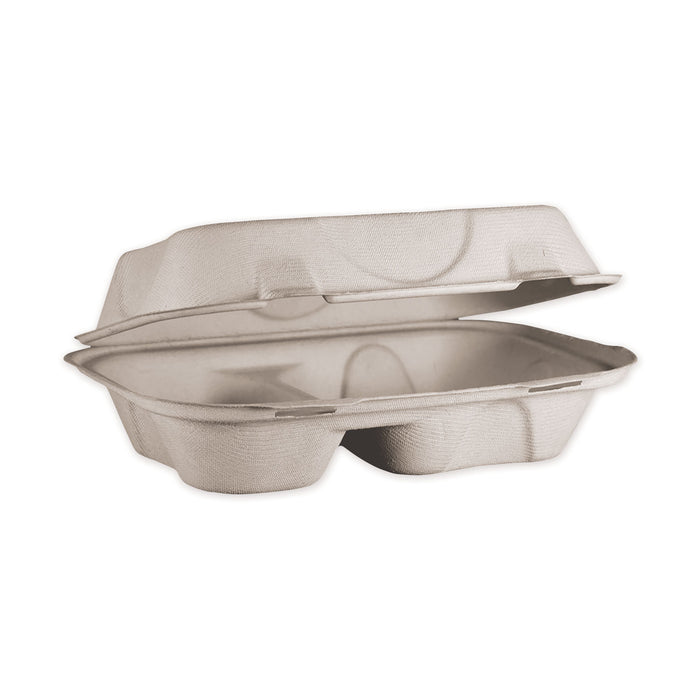 Fiber Hinged Hoagie Box Containers, 2 Compartments, 9 x 6 x 3, Natural, 500/Carton