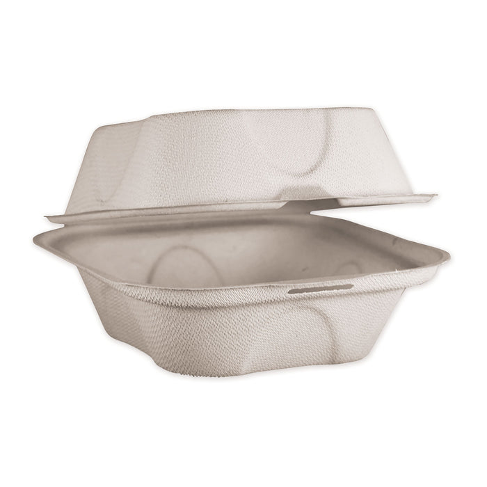Fiber Hinged Burger Box Containers, 6 x 6 x 3, Natural, 500/Carton
