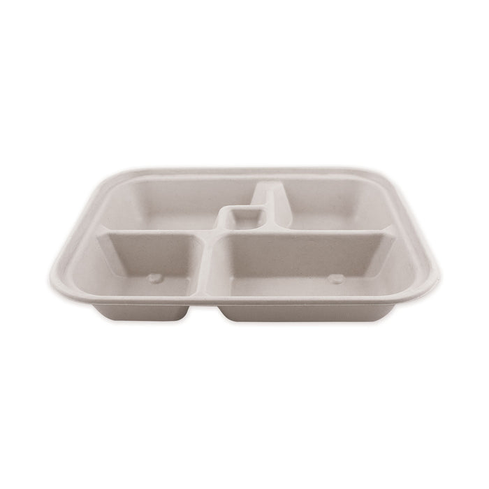 Fiber Bento Box Containers, Five Compartments, 11.8 x 9.4 x 2, Natural, 300/Carton