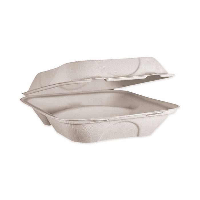 Fiber Hinged Containers, 3 Compartments, 8 x 8 x 3, Natural, 300/Carton