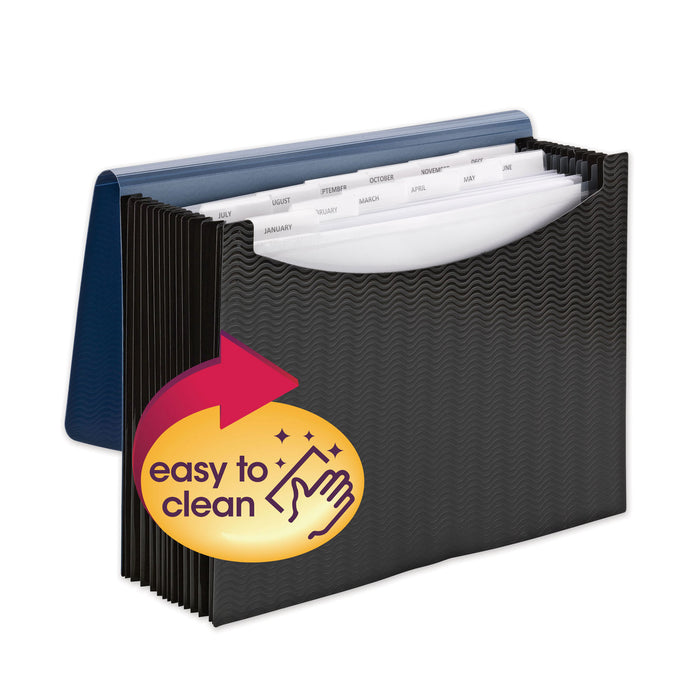 12-Pocket Poly Expanding File, 0.88" Expansion, 12 Sections, 1/6-Cut Tab, Letter Size, Black/Blue