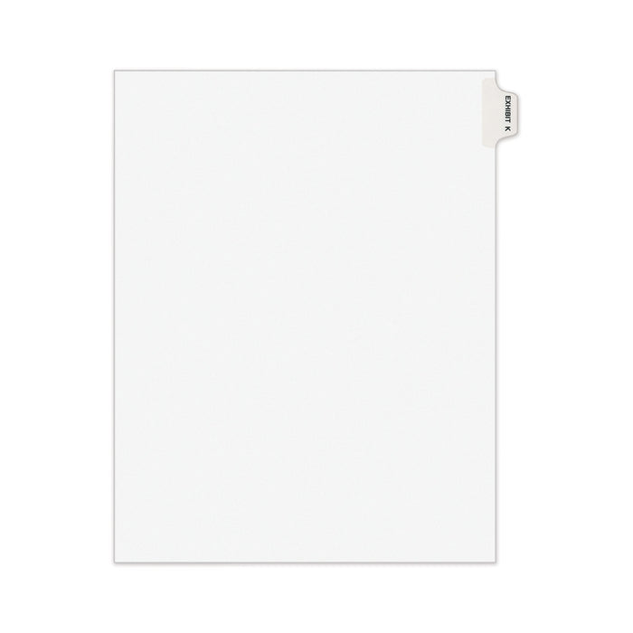 Avery-Style Preprinted Legal Side Tab Divider, Exhibit K, Letter, White, 25/Pack, (1381)