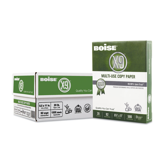 X-9 Multi-Use Copy Paper, 92 Bright, 20lb, 8.5 x 11, White, 500 Sheets/Ream, 3 Reams/Carton