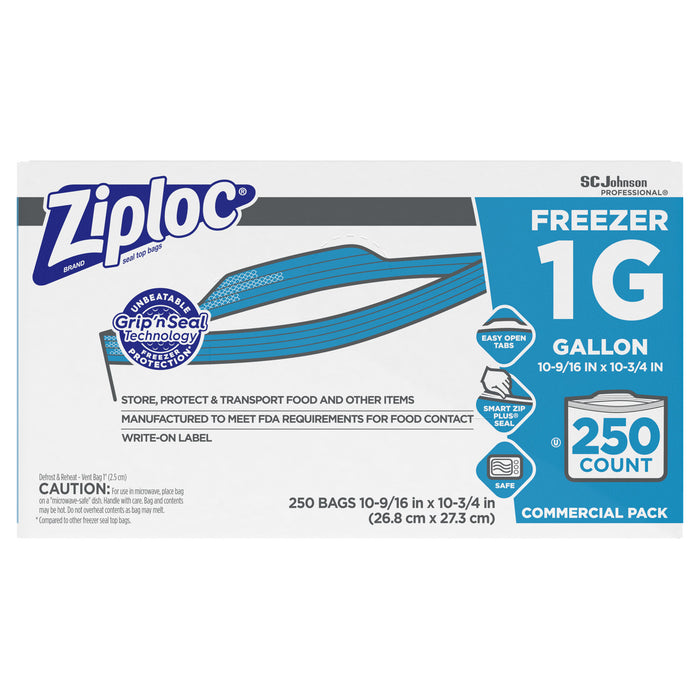 Double Zipper Freezer Bags, 1 gal, 2.7 mil, 10.56" x 10.75", Clear, 250/Carton