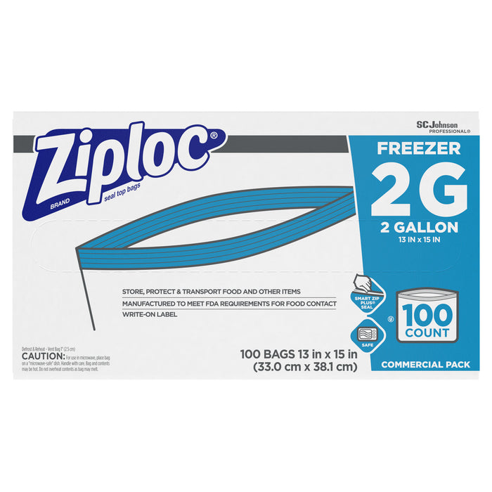 Double Zipper Freezer Bags, 2 gal, 2.7 mil, 13" x 15.5", Clear, 100/Carton