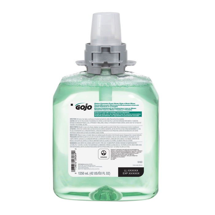 Green Certified Foam Hair and Body Wash, Cucumber Melon, 1250 mL Refill, 4/Carton
